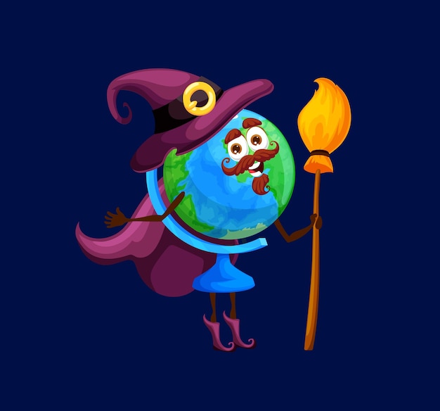 Cartoon school globe witch wizard mage character