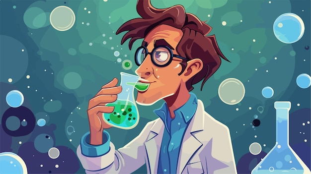 Cartoon Scientist Drinking a Beverage Illustration