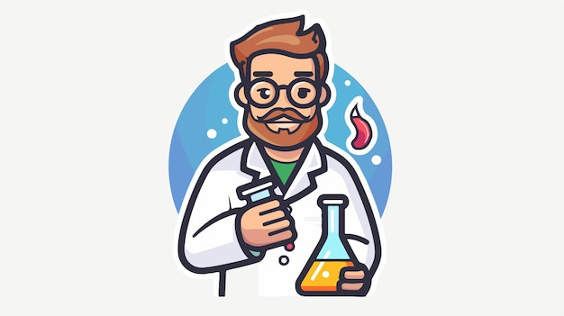 Vector a cartoon of a scientist with a bottle of chemical test tube