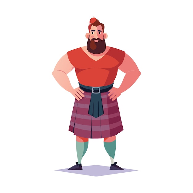 Cartoon Scottish Man In Traditional Kilt With Hands On Hips