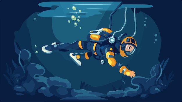 Vector a cartoon of a scuba diver in a scuba suit and a scuba diver in the water