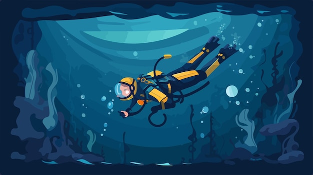 Vector a cartoon of a scuba diver swimming in the ocean