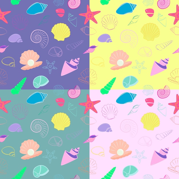 Cartoon sea shells seamless pattern