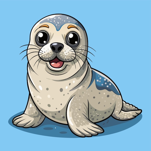 a cartoon seal with a blue background and a blue background