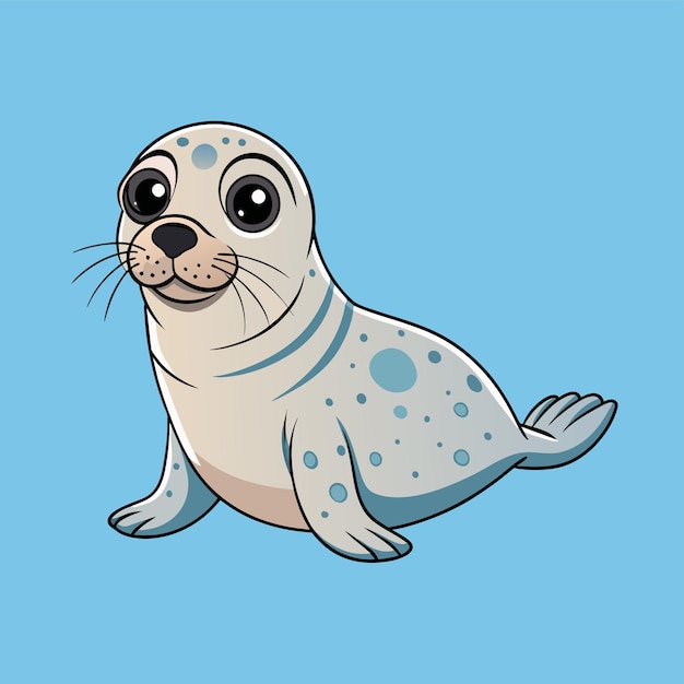 a cartoon seal with blue dots and white dots on it