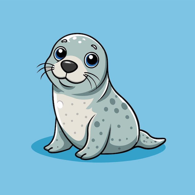 a cartoon seal with eyes and a blue background