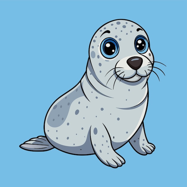 a cartoon seal with eyes and eyes on a blue background