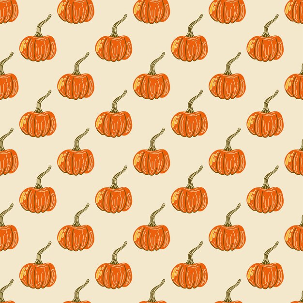 Cartoon seamless autumn pattern pumpkin for decoration design. Plant floral design. Green color back