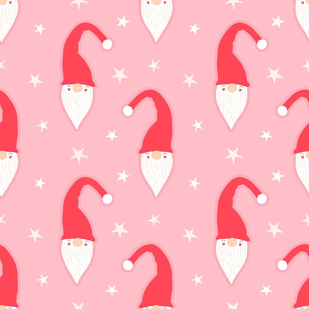 Cartoon seamless pattern, a gnome in a red cap. Christmas print for, fabric, wallpaper, wrapping paper