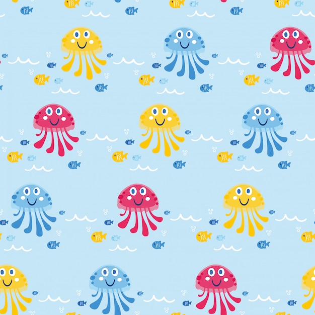 Cartoon seamless pattern with sea animals