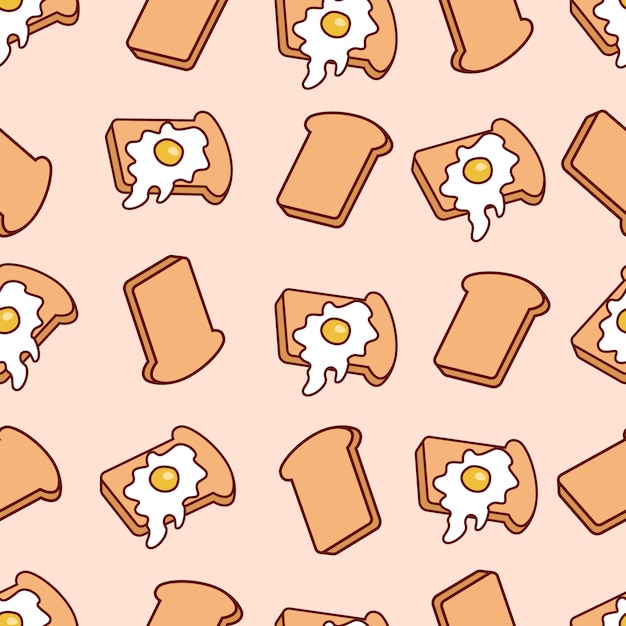 cartoon seamless pattern with toasts and fried eggs