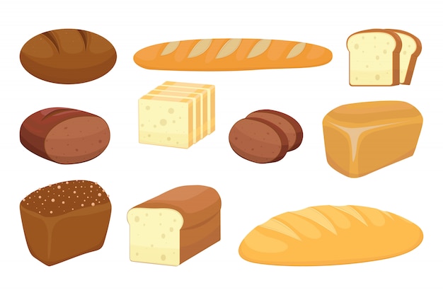 Cartoon set bakery products. Pastry and collection different bread on pictire. illustration