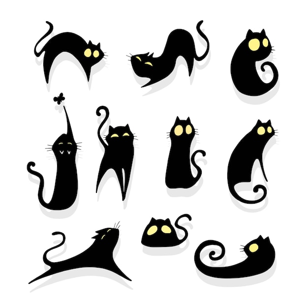 cartoon set of cats