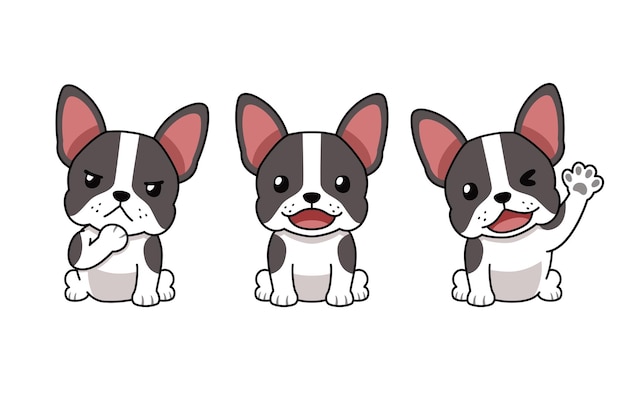 Cartoon set of character cute french bulldog