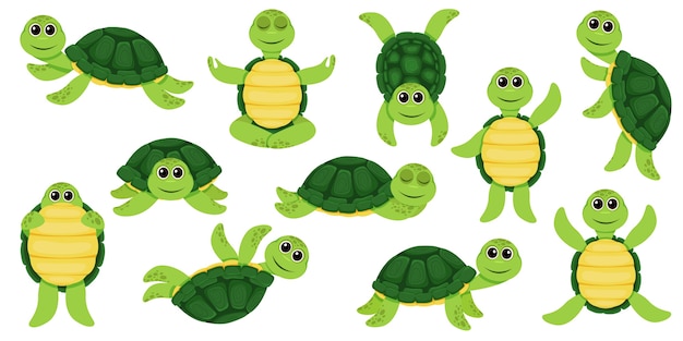 Cartoon set of cute turtle