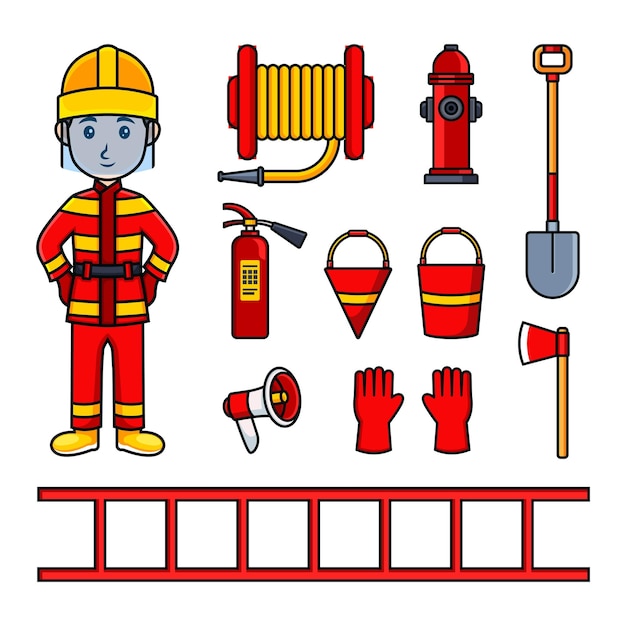 Cartoon set of firefighter vector character illustration