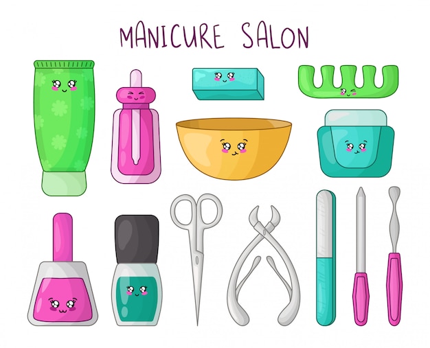 Cartoon set kawaii manicure products