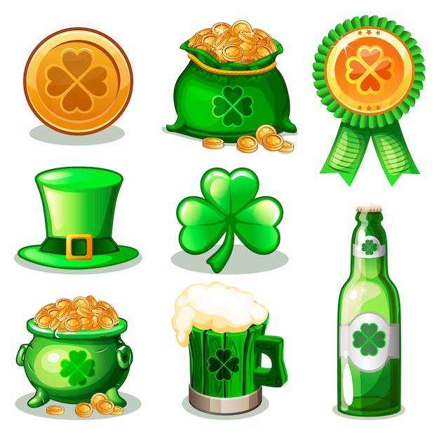 Cartoon Set Of St. Patrick Day green Icons,