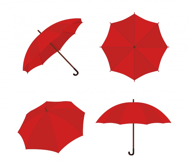 Cartoon set of umbrella. Red parasol, gamp