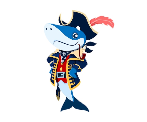 Cartoon shark animal captain or pirate character