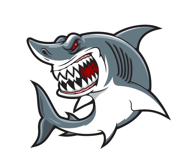 Cartoon shark mascot of angry fish with smile