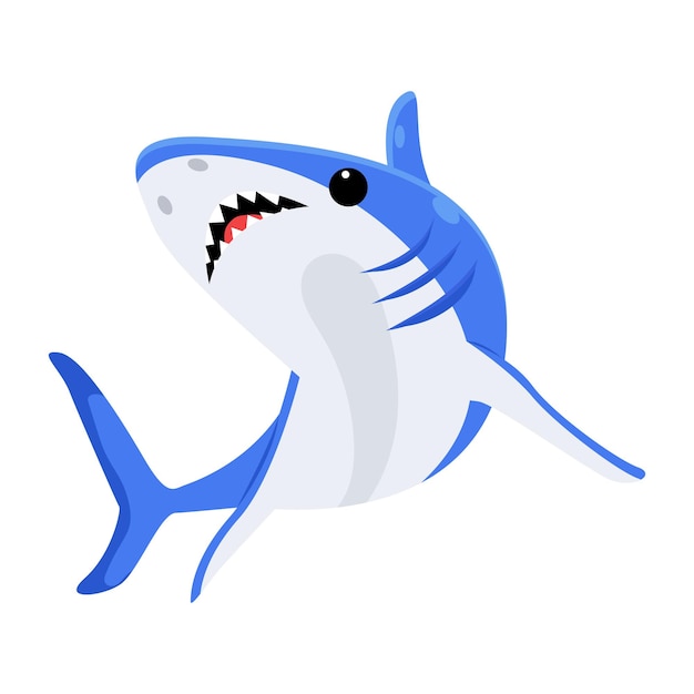 A cartoon shark with a black nose and a black nose.