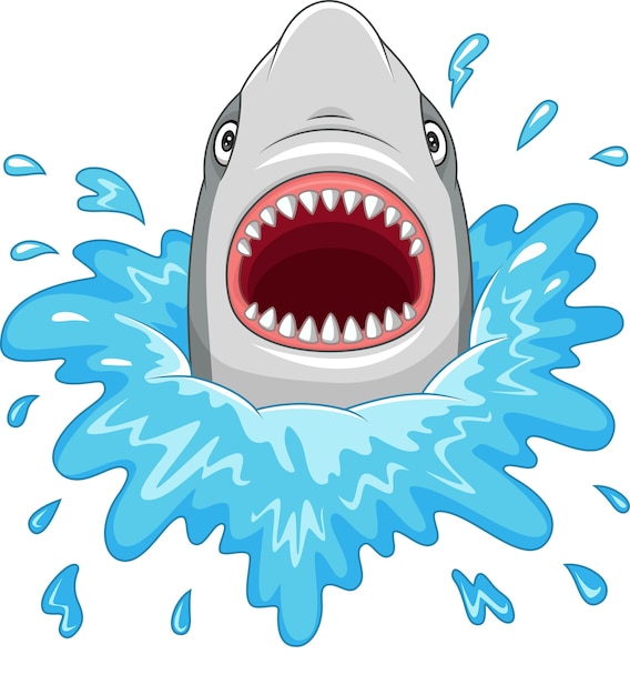 Cartoon shark with open jaws isolated on a white background