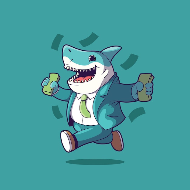 Cartoon shark with a suit and tie that says'shark'on it