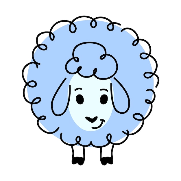 Cartoon sheep animal character with math shape geometry education for kids in vector doodle Cute lamb sheep as circle math shape or geometric figure with face geometry and educational mathematics