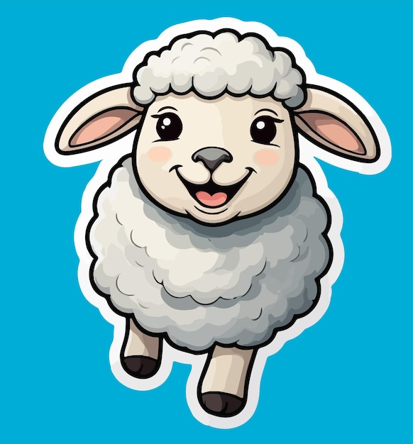 a cartoon sheep with a happy face and a blue background