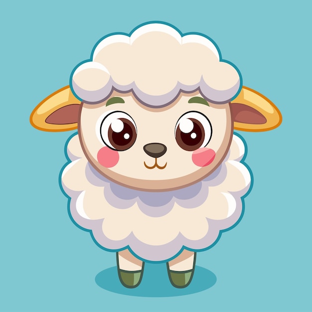 a cartoon of a sheep with a pink nose and a blue background