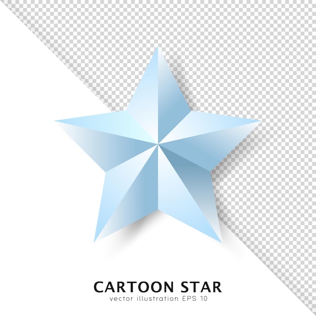 Cartoon silver gradient star isolated on white and transparent background. Bright shiny, glossy star