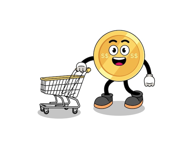 Cartoon of singapore dollar holding a shopping trolley