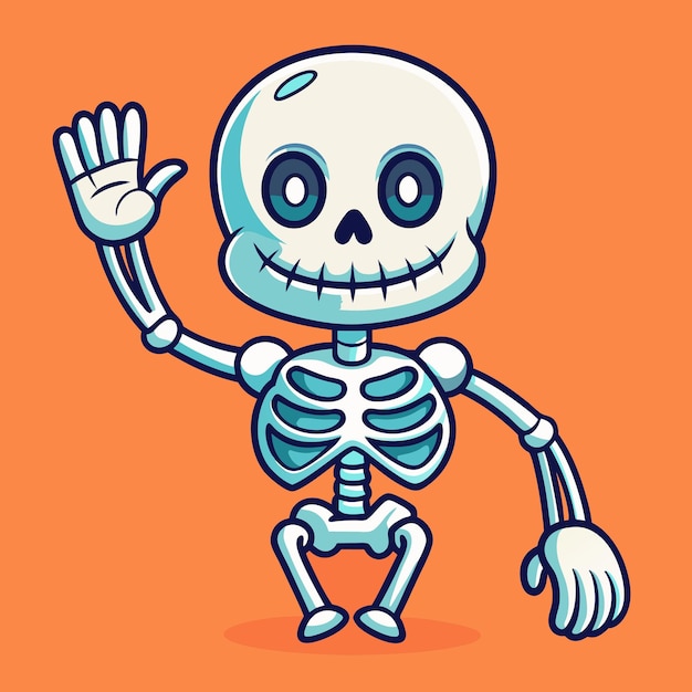 Vector cartoon skeleton raising hand cute vector design