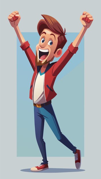 Vector cartoon sketch young man excited simple white background vector illustration flat 2