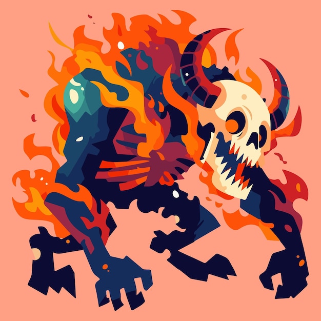 Vector cartoon skull monster perfect for dark fantasy horror or halloweenthemed projects