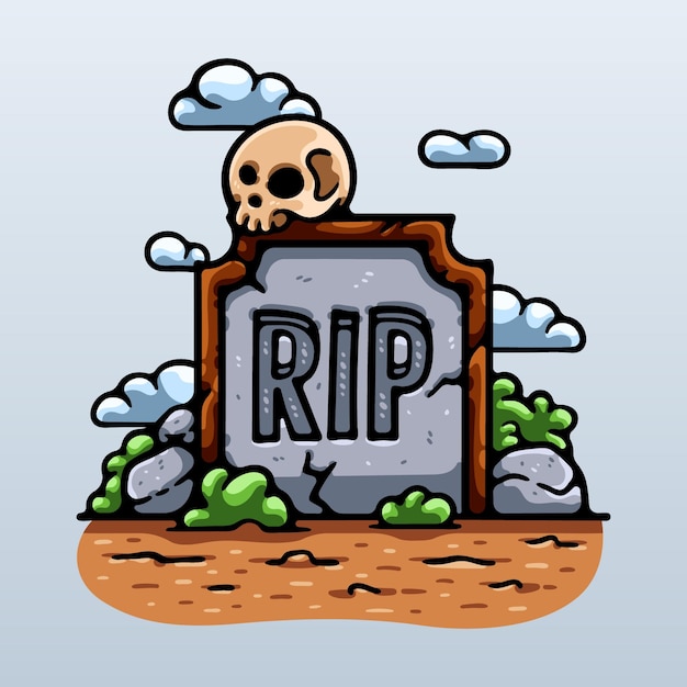 Cartoon Skull And Tombstone Illustration