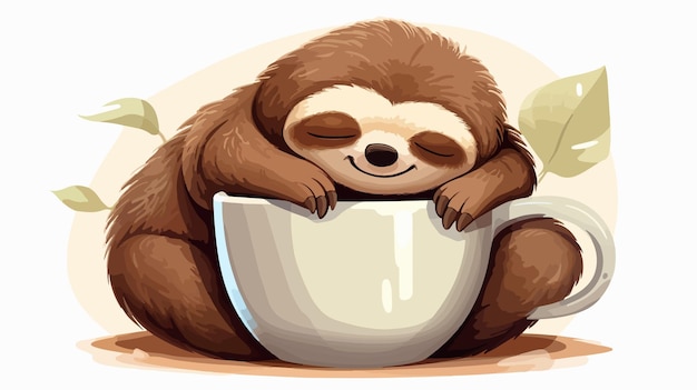 Vector a cartoon of a sloth sleeping in a bowl with a sleeping sloth