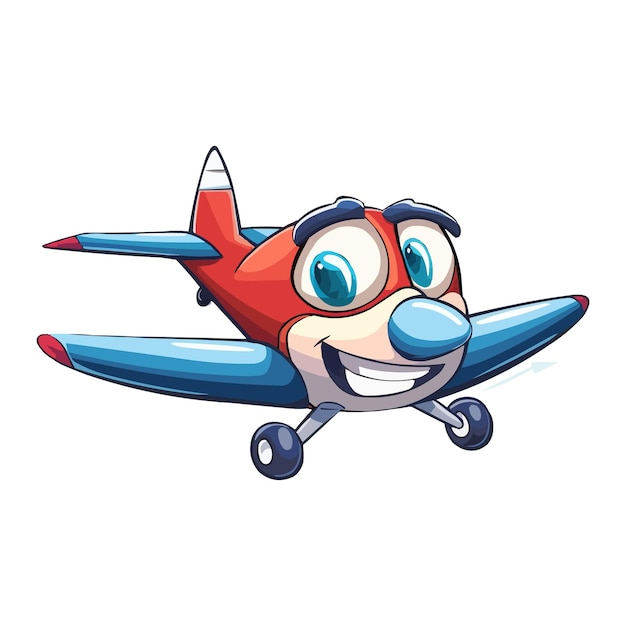 Cartoon smiling plane mascot character vector isolated on white background