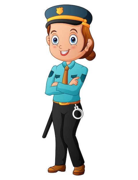 Cartoon of smiling police woman isolated on white background