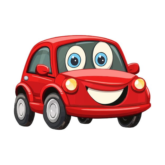 Cartoon Smiling red car with happy face isolated on white solid background