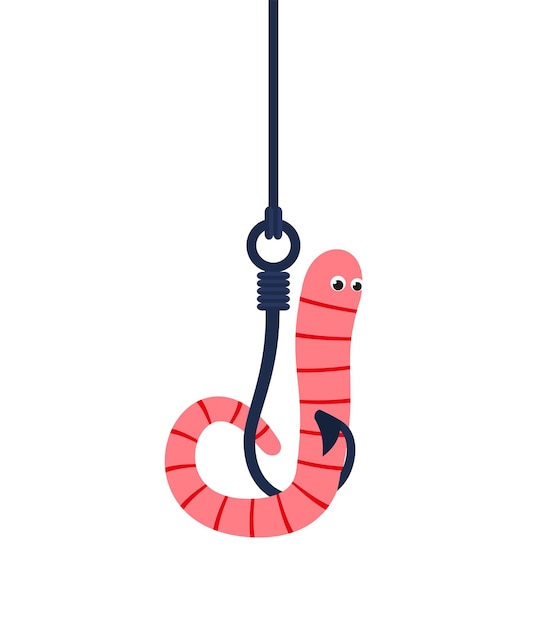 Cartoon smiling warm on fishing hook Vector illustration