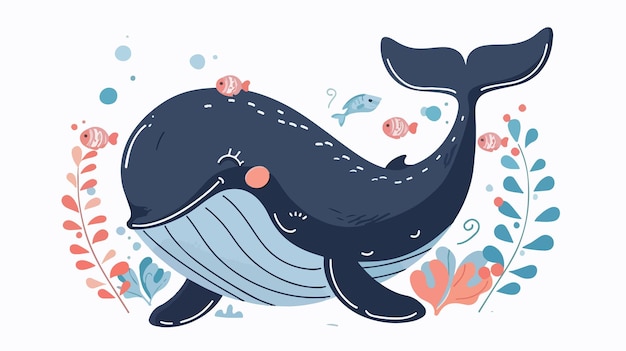 Cartoon Smiling Whale Marine Life Animal