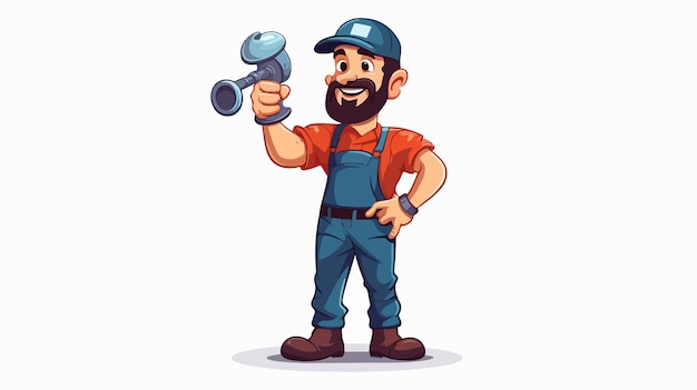 Vector a cartoon of a smiling worker holding a wrench