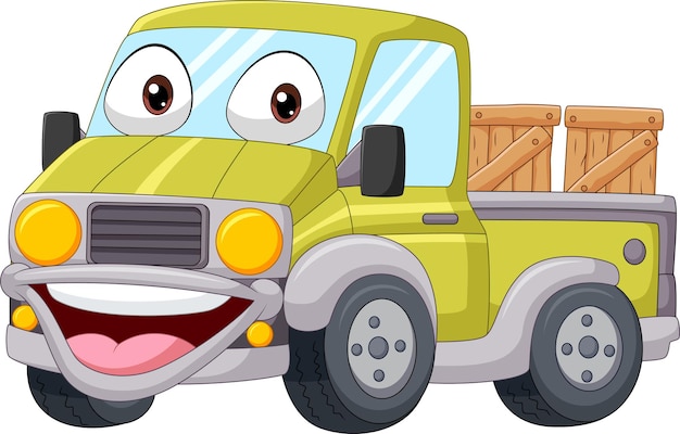 Cartoon smiling yellow pickup truck