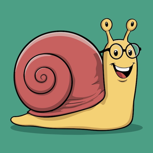 a cartoon snail with glasses and a face that says snail