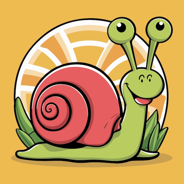 a cartoon of a snail with a happy face and a snail on the top