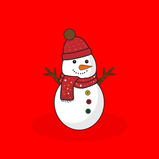 Cartoon Snowman Vector Editable Colorful Drawing Illustration