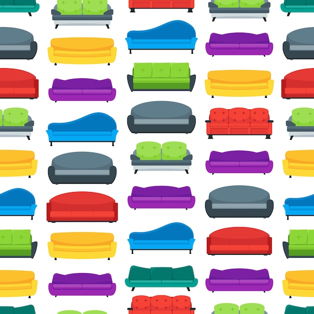 Cartoon Sofa or Couch Seamless Pattern Background Vector