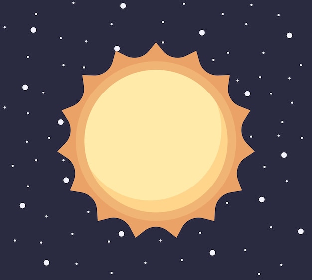 Cartoon solar system planet in flat style Colorful sun on dark space with stars vector illustration